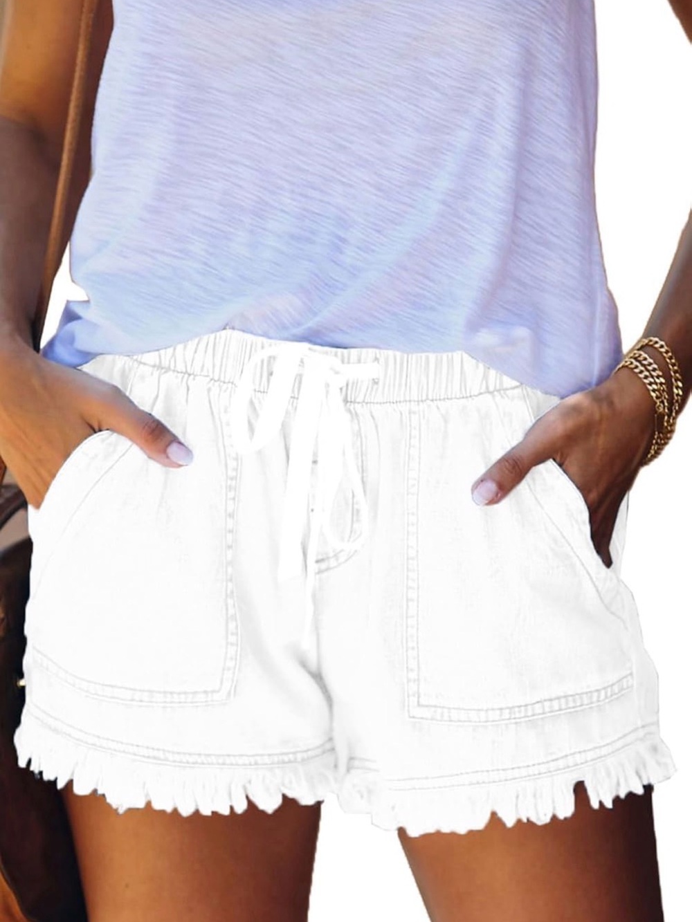 Women's White Drawstring Shorts